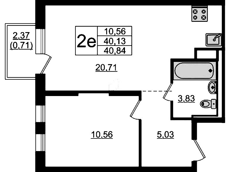 1-комнатная квартира 40.84 м², 9/12 эт., ЖК «Новые Лаврики»